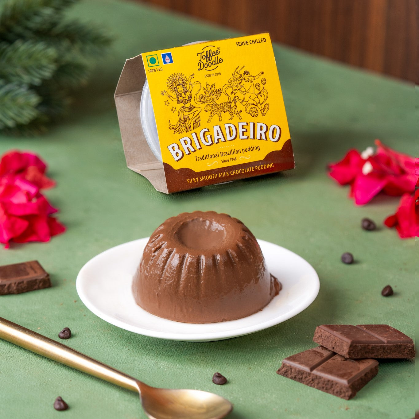 Toffee Doodle brigadeiro chocolate pudding open pack in plate